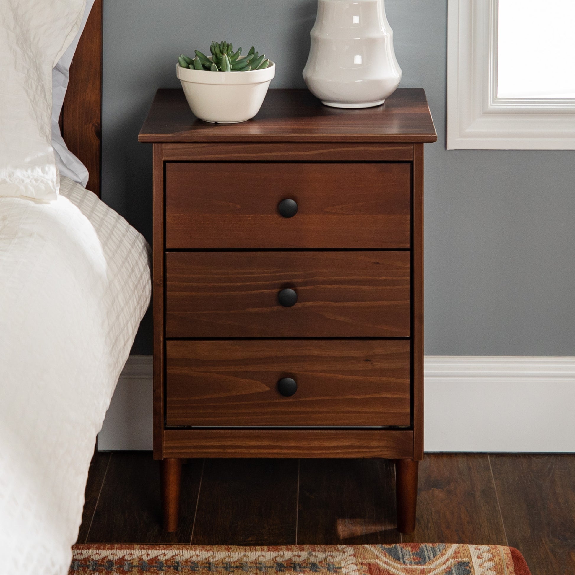 Classic 3 Drawer Solid Wood Nightstand Walnut Walnut Mdf Pine