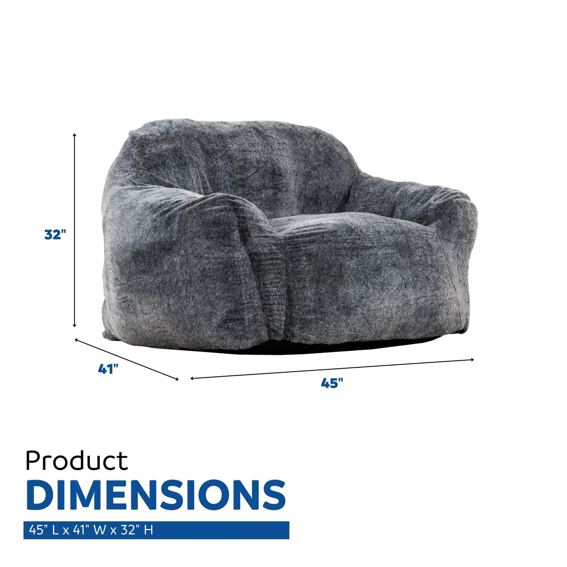 Modern Soft Faux Fur Memory Foam Bean Bag With Armrest, Living Room Lounger Chair, Blue Gray Black Grey Polyester Primary Living Space Soft Modern Memory Foam Polyester