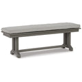 Vrai 54 Inch Outdoor Bench, Gray Wood Frame, Trestle Base, Cushioned Seat Gray Hdpe