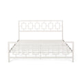Classic King Size Metal Bed Frame With Vintage Headboard, No Box Spring Required, Under Bed Storage, White King White Iron