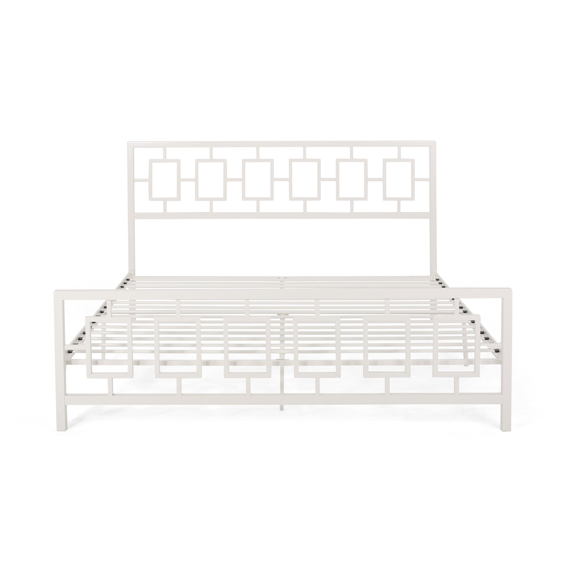 Classic King Size Metal Bed Frame With Vintage Headboard, No Box Spring Required, Under Bed Storage, White King White Iron