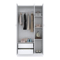 Ohio Armoire Wardrobe With 3 Doors, 2 Drawers, And 4 Tier Shelves White White Bedroom Particle Board