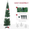 Homcom 7' Tall Pre Lit Slim Noble Fir Artificial Christmas Tree With Realistic Branches, 200 Warm White Led Lights And 499 Tips, Green Green Plastic