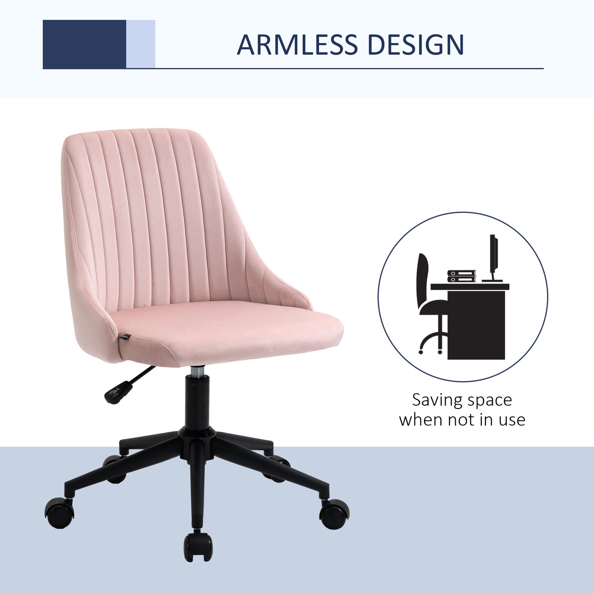 Vinsetto Mid Back Office Chair, Velvet Fabric Swivel Sop Shape Computer Desk Chair For Home Office Or Bedroom, Pink Pink Polyester