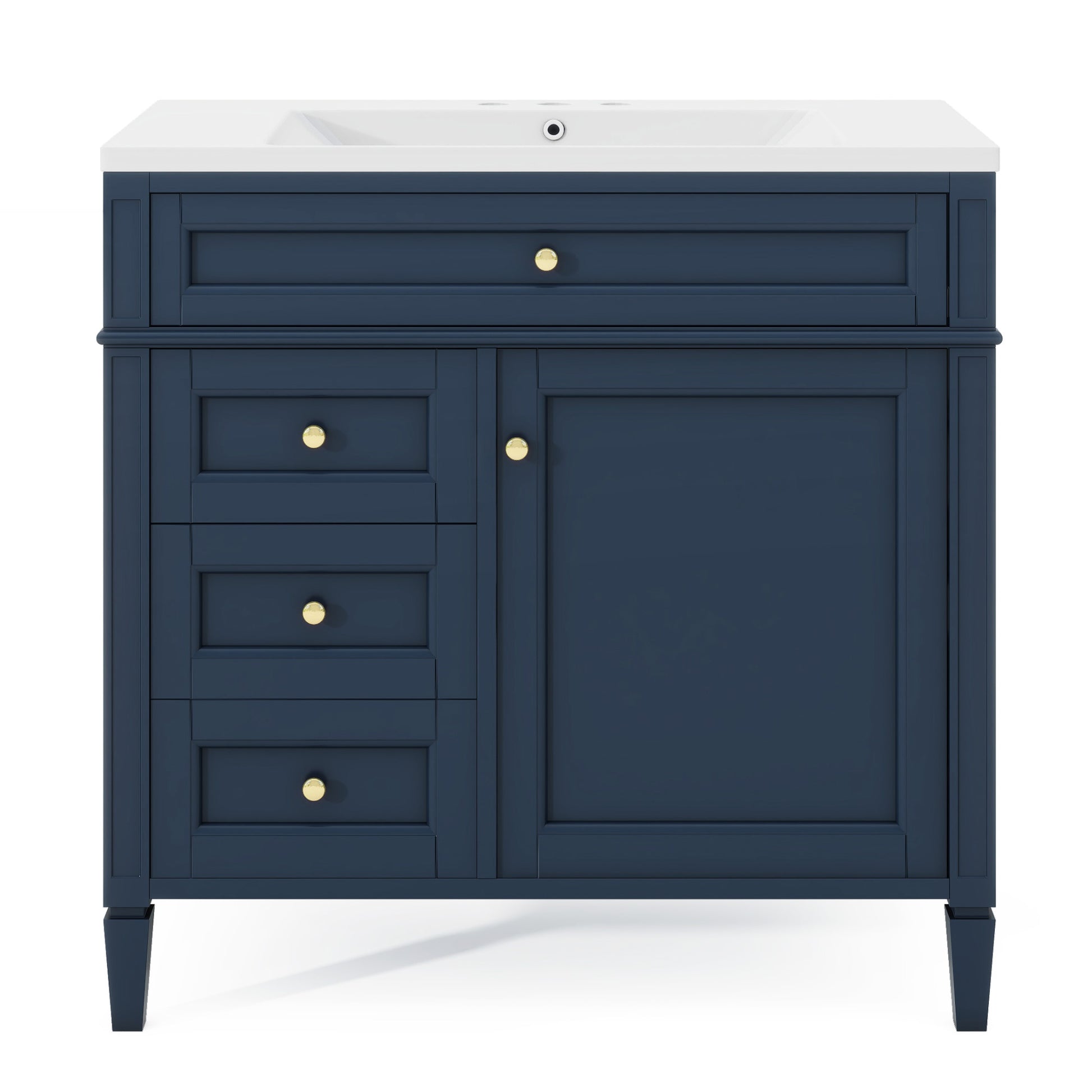 36'' Bathroom Vanity With Top Sink, Modern Bathroom Storage Cabinet With 2 Drawers And A Tip Out Drawer, Single Sink Bathroom Vanity 3 Blue 1 1 Adjustable Hinges Bathroom Freestanding Solid Wood Mdf Painted