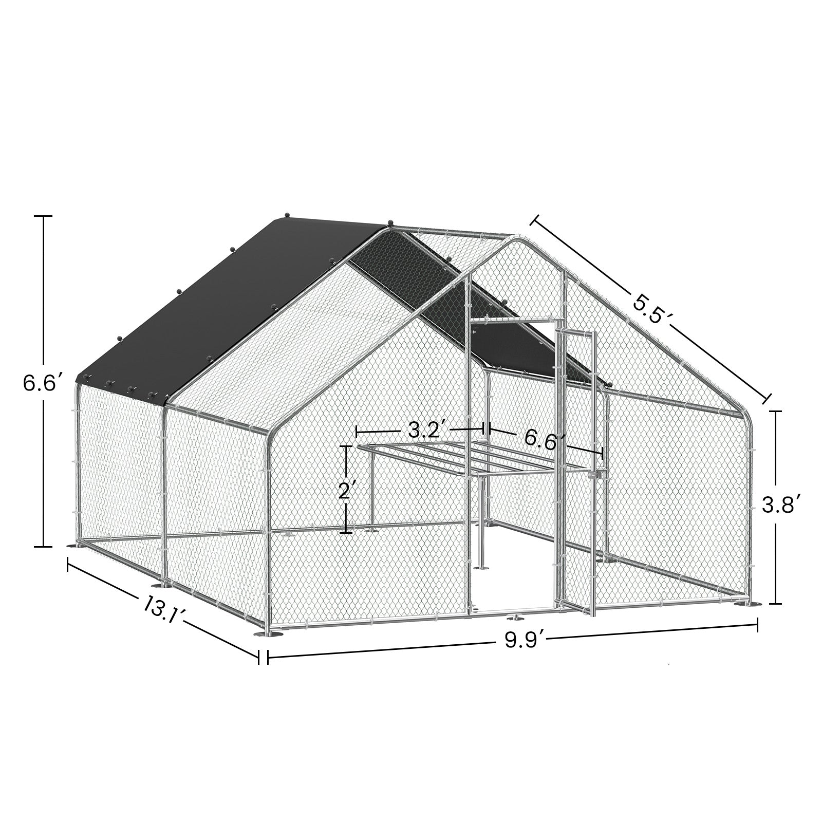 Large Metal Chicken Coop, Walk In Chicken Coop, Galvanized Wire Poultry Chicken Coop, Rabbit Duck Coop With Waterproof And Uv Protection Cover For Outdoor, Backyard And Farm. 9.8' W X 13.1' L X 6.6'