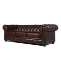 Traditional Tufted Leather Chesterfield Sofa Brown Leather 3 Seat