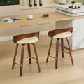 Bar Stools Set Of 2, Swivel Bar Height Stools With Low Back, Wood Bar Chairs With Soft Cushion Seat, 25 Inch Seat Height Beige, 25