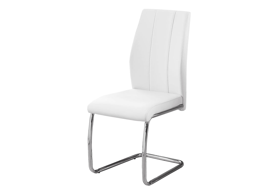 Dining Chair, Set Of 2, Side, Upholstered, Kitchen, Dining Room, 39" Height, White Leather Look, Chrome Metal, Contemporary, Modern White Foam Faux Leather