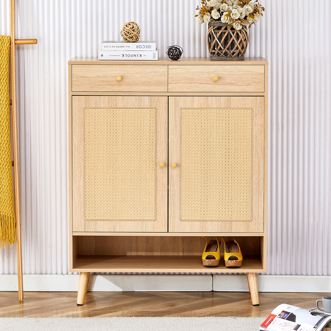 Modern Minimalist Storage Cabinet, Rattan Shoe -