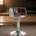 Comfy Adjustable Stool With Swivel, Vintage Brown & Silver Silver Leather