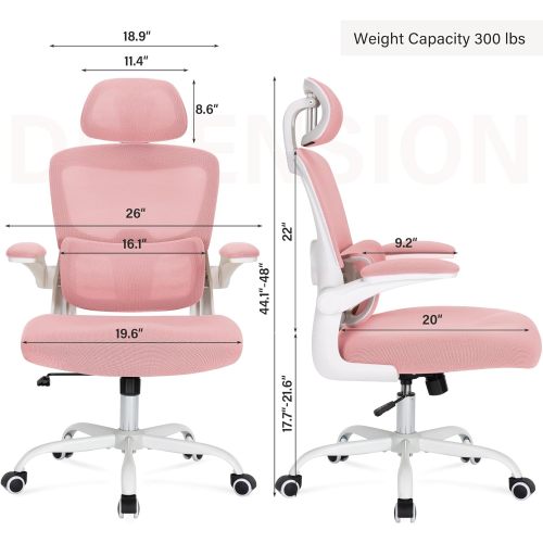 Ergonomic Mesh Office Chair With 3D Adjustable Lumbar Support, High Back Desk Chair With Flip Up Arms, Executive Computer Chair Home Office Task Swivel Rolling Chairs For Adults Cushion Metal Solid