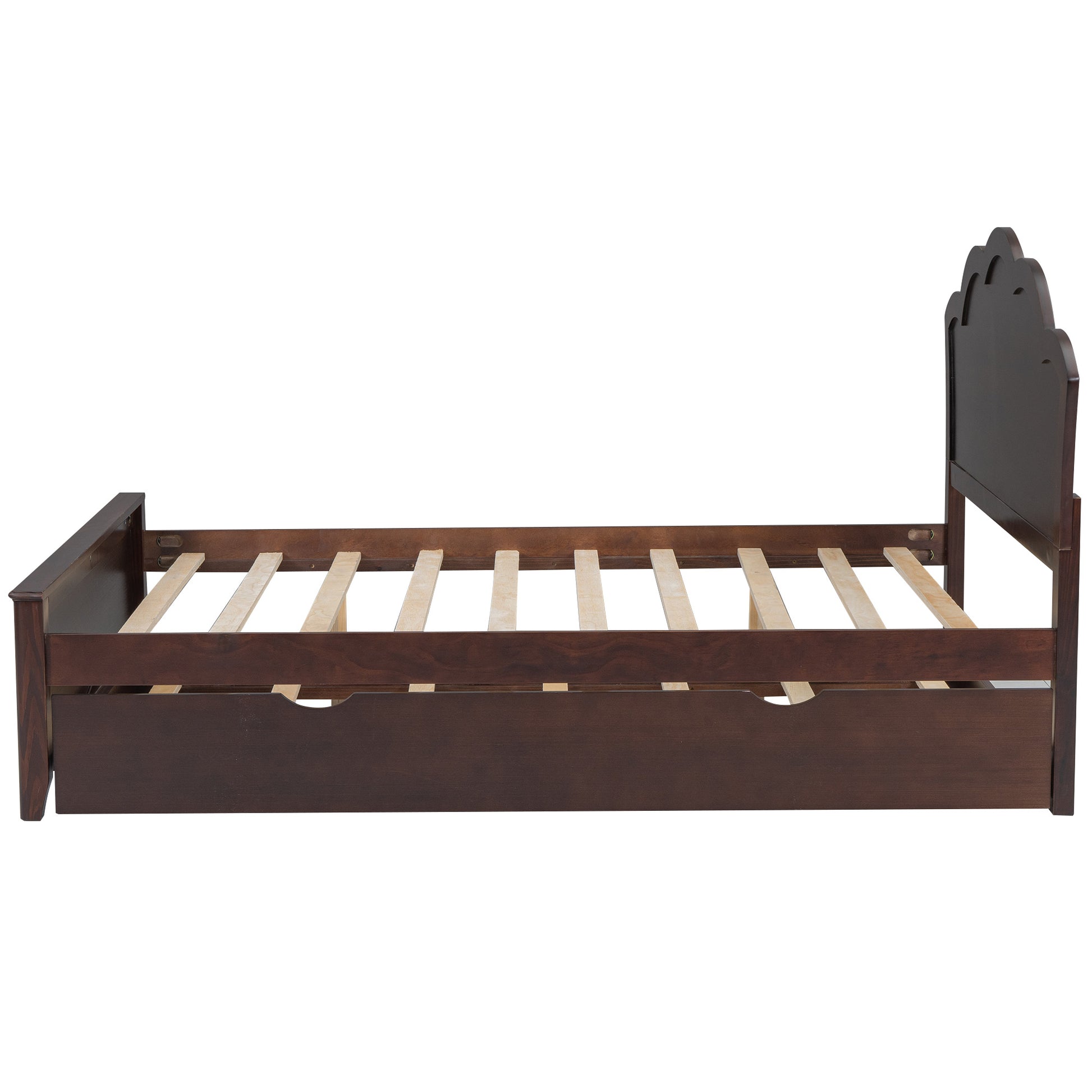 Full Size Wood Platform Bed With Headboard And Twin Size Trundle, Cappuccino Box Spring Not Required Full Cappuccino Wood Bed Frame Solid Wood Mdf