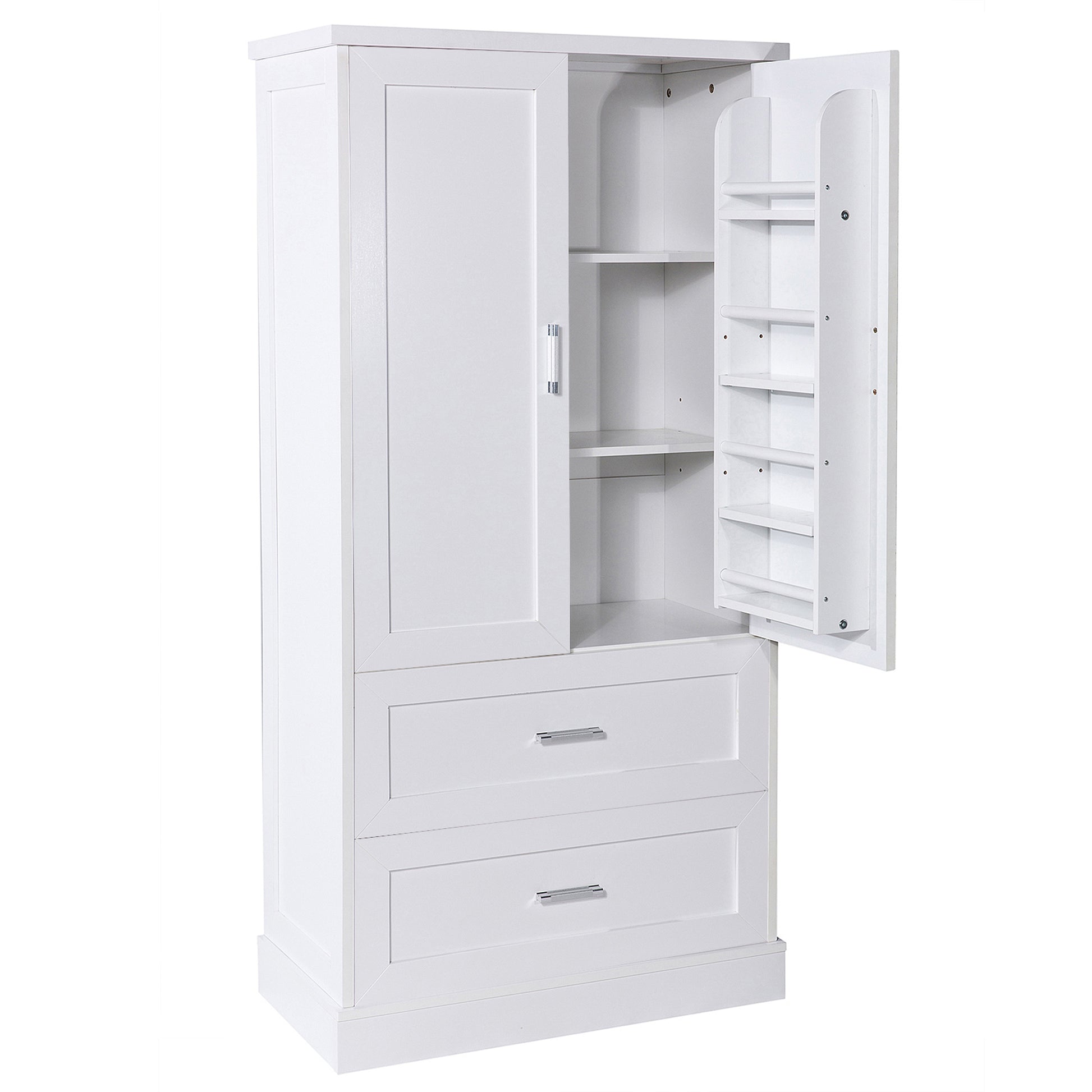 Tall Bathroom Storage Cabinet, Cabinet With Two Doors And Drawers, Adjustable Shelf, Mdf Board, White White Mdf