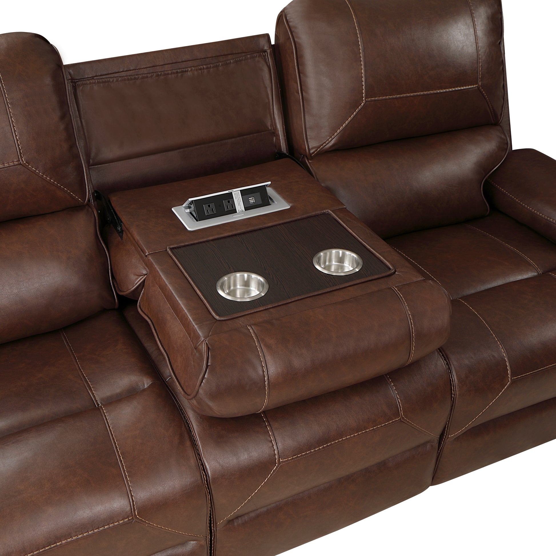 Comfortable Reclining Sofa 3Pc Set Brown Faux Leather Upholstered Reclining Sofa Loveseat Swivel Reclining Chair Trim, Power Usb Ports, Cupholders, Modern Living Room Furniture Brown Faux Leather Wood Primary Living Space Modern Plywood,Solid Wood 6 Seat