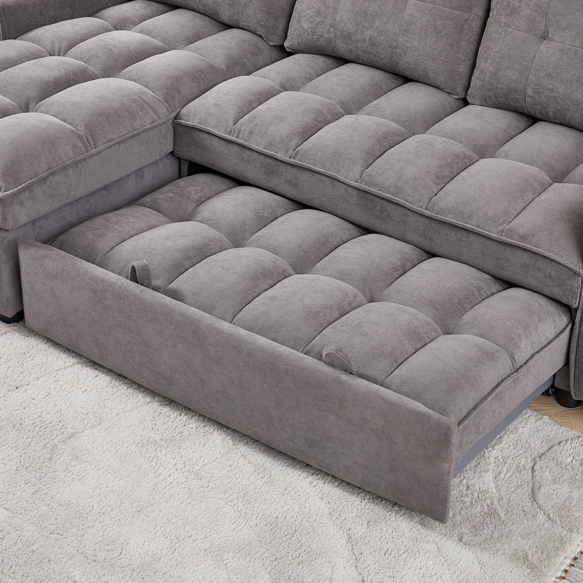 Mh 78.75" Reclining Sofa, Pull Out Sofa Bed With Usb And Tape C Charging Ports, L Shaped Sectional Sofa With Reclining Storage And Arm Side Organizer Pocket Features, Living Room Comfort Sofa Dark Grey Chenille Wood Primary Living Space Eucalyptus Foam