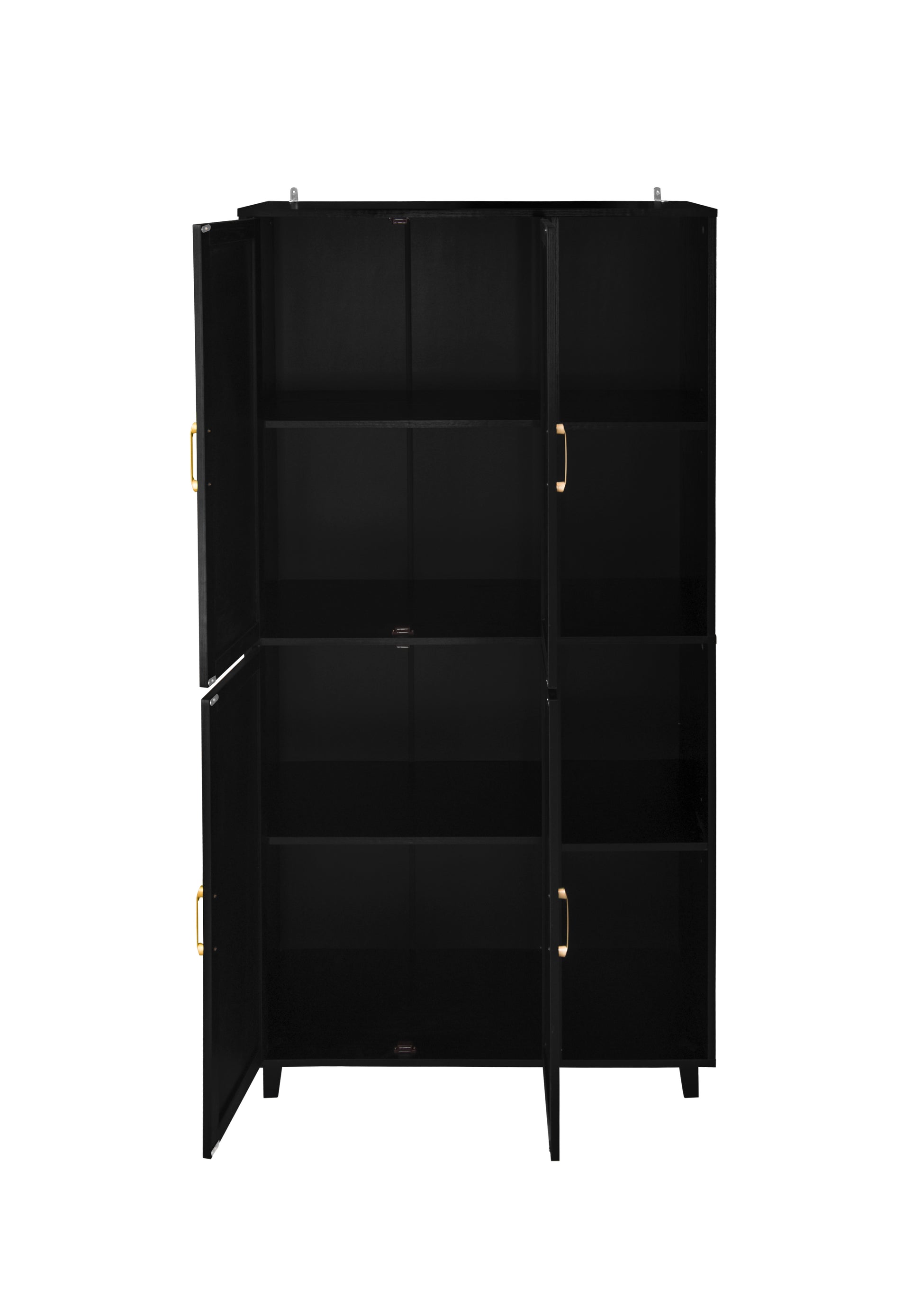 4 Door Cabinet With 4 Shelves With 4 Adjustable Inner Shelves, Storage Cabinet Black Mdf