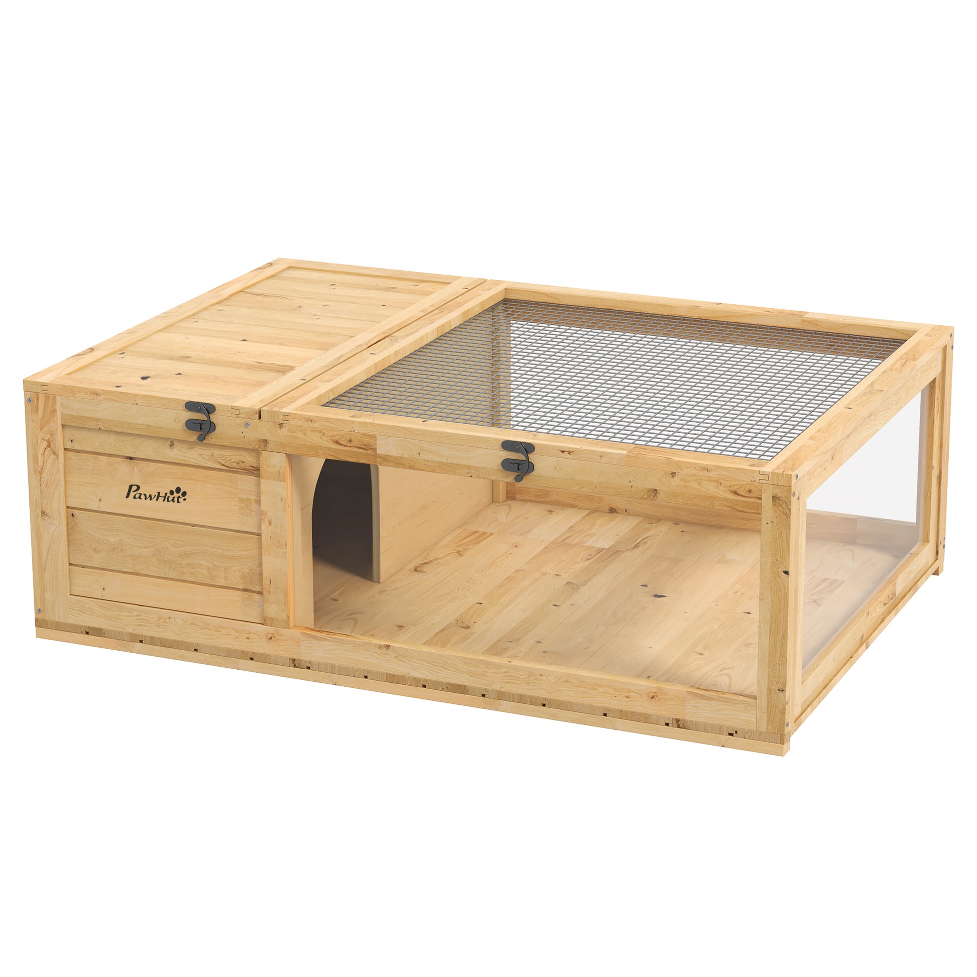 Pawhut Wooden Tortoise House Indoor Turtle Habitat Enclosure Outdoor Reptile Cage For Lizards, Geckos, Yellow Yellow Wood