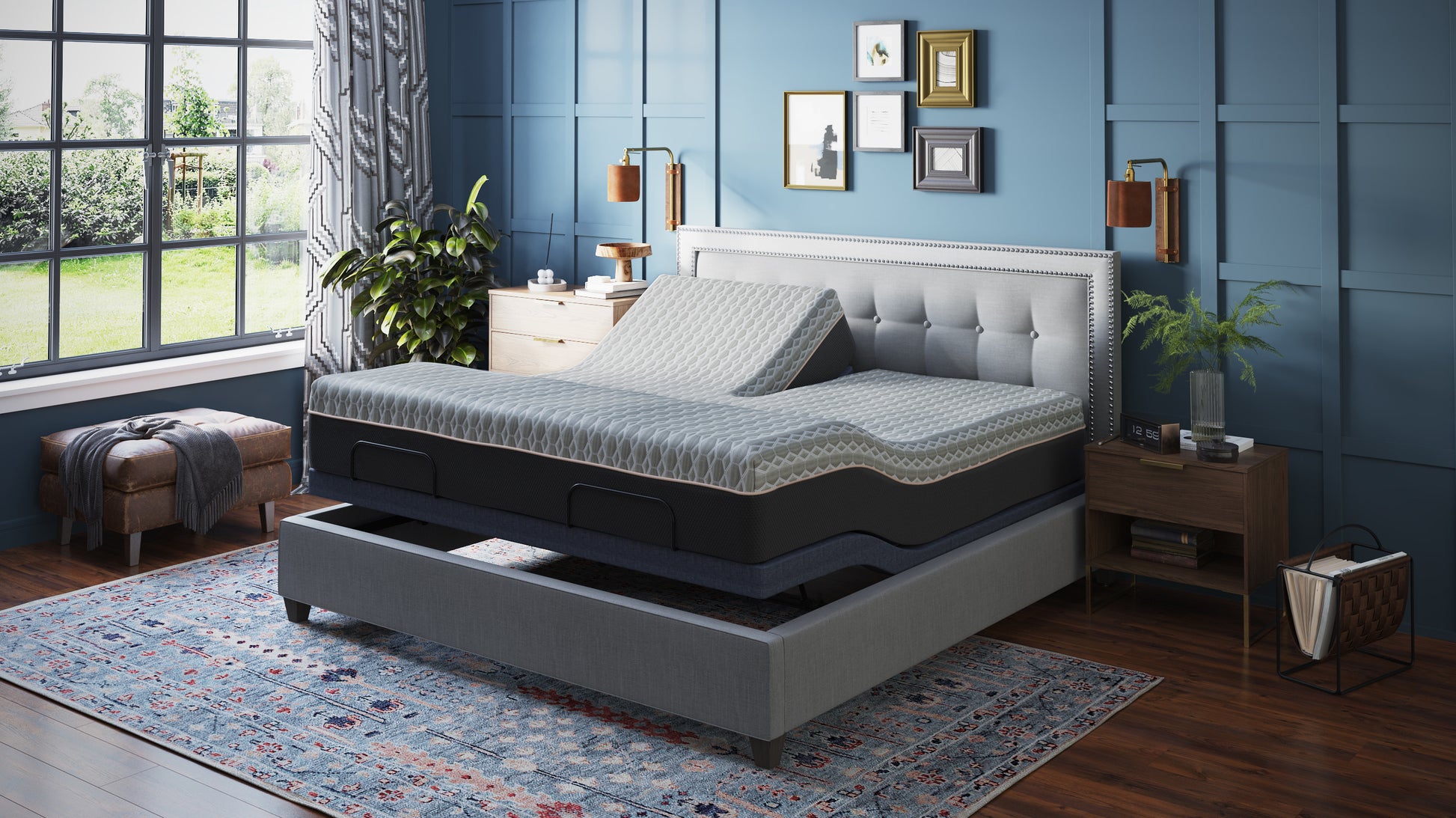 Bt3000 Flex Head California King Adjustable Bed Base With Head And Foot Position Adjustment Box Spring Not Required Blue Grey Steel