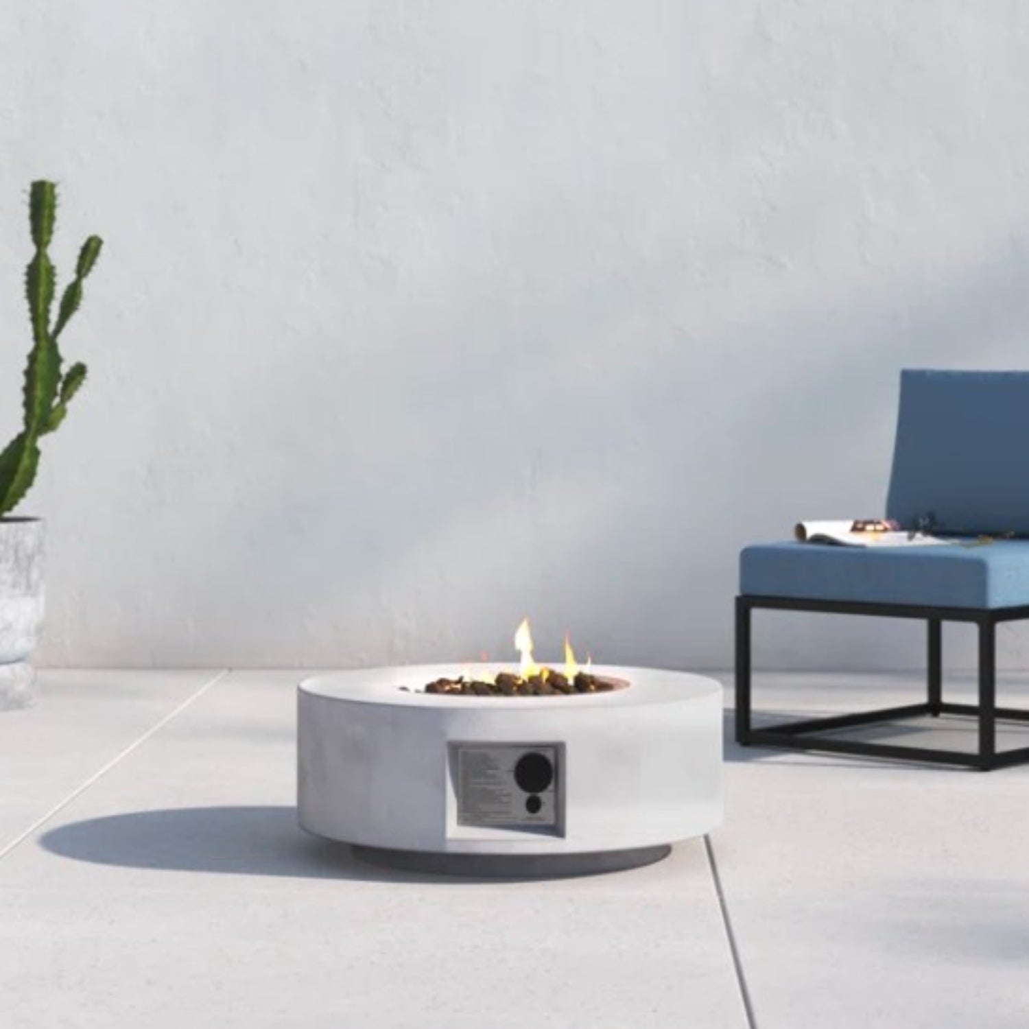 11" H X 30" W Fiber Reinforced Concrete Propane Gas Outdoor Fire Pit Table With Lid Gray Garden & Outdoor Modern Stone Concrete