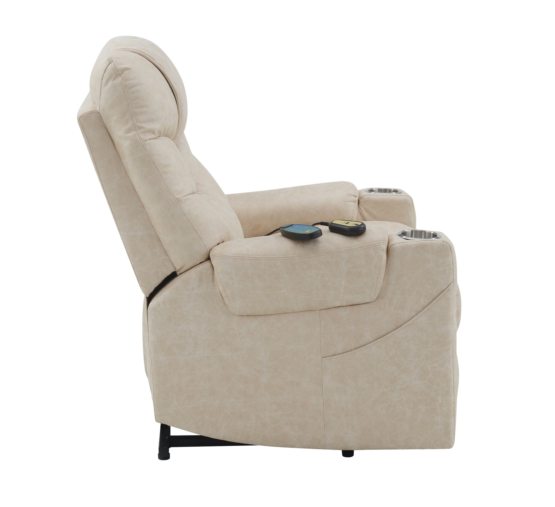 Nairi Power Recliner W Lift, Heating & Massage, Light Gray Leather Aire Lv02995 Light Gray Upholstered