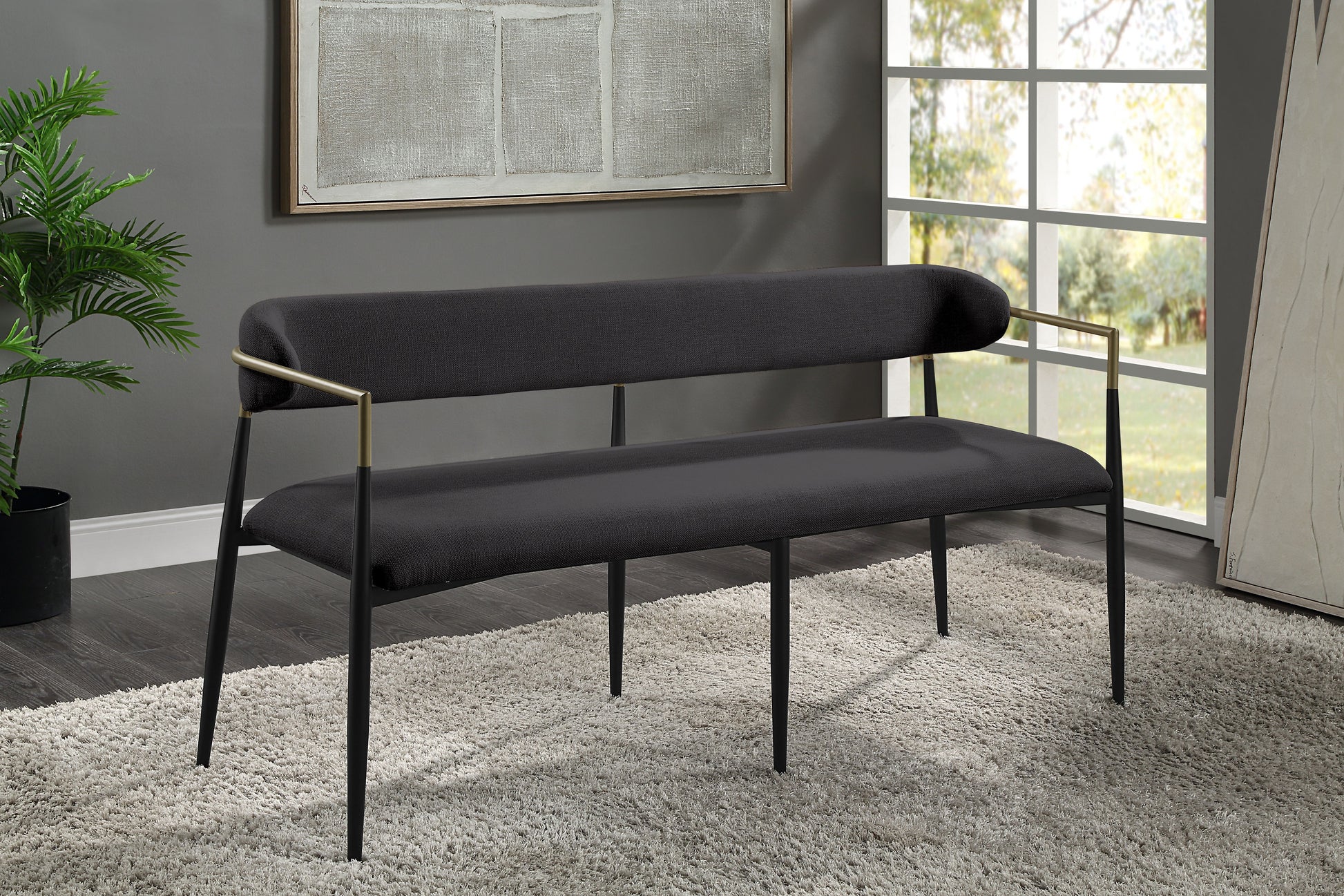 Jaramillo Bench, Black Chenille & Black Finish Dn02699A Black Upholstered