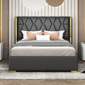 Full Size Upholstered Platform Bed With Metal Strips, Black Full Black Pu