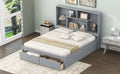 Queen Size Platform Bed With Storage Headboard And 2 Drawers, Gray Box Spring Not Required Queen Gray Wood Bedroom Bed Frame Solid Wood Mdf