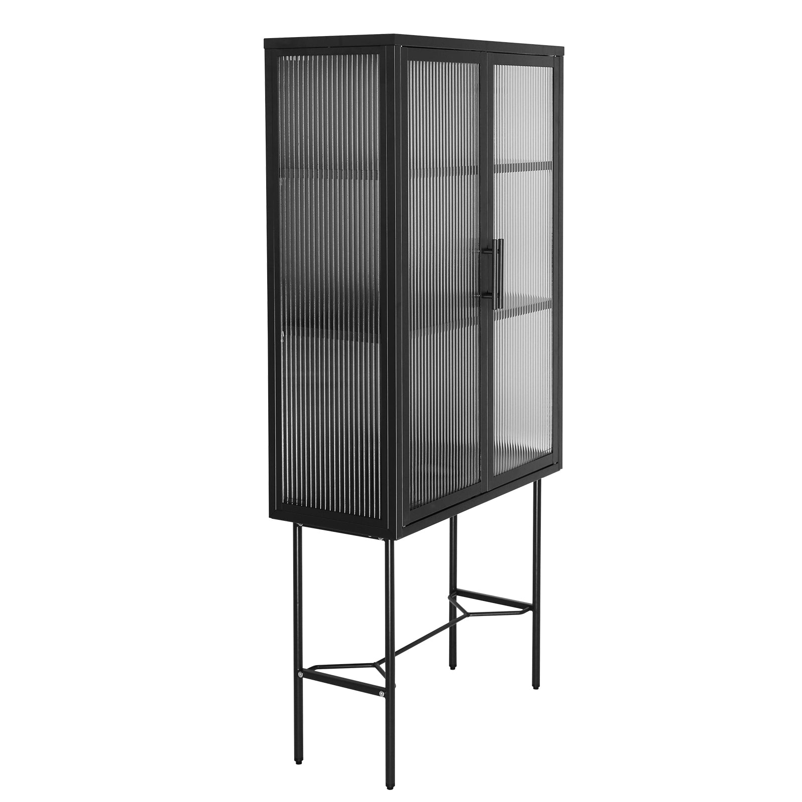 Elegant Floor Cabinet With 2 Tampered Glass Doors Living Room Display Cabinet With Adjustable Shelves Anti Tip Dust Free Easy Assembly Black Color Black Steel