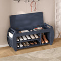 Retro Multifunctional Storage Bench With Cushion And Curved Side Panel For Entrance And Living Room Antique Navy Antique Navy Mdf