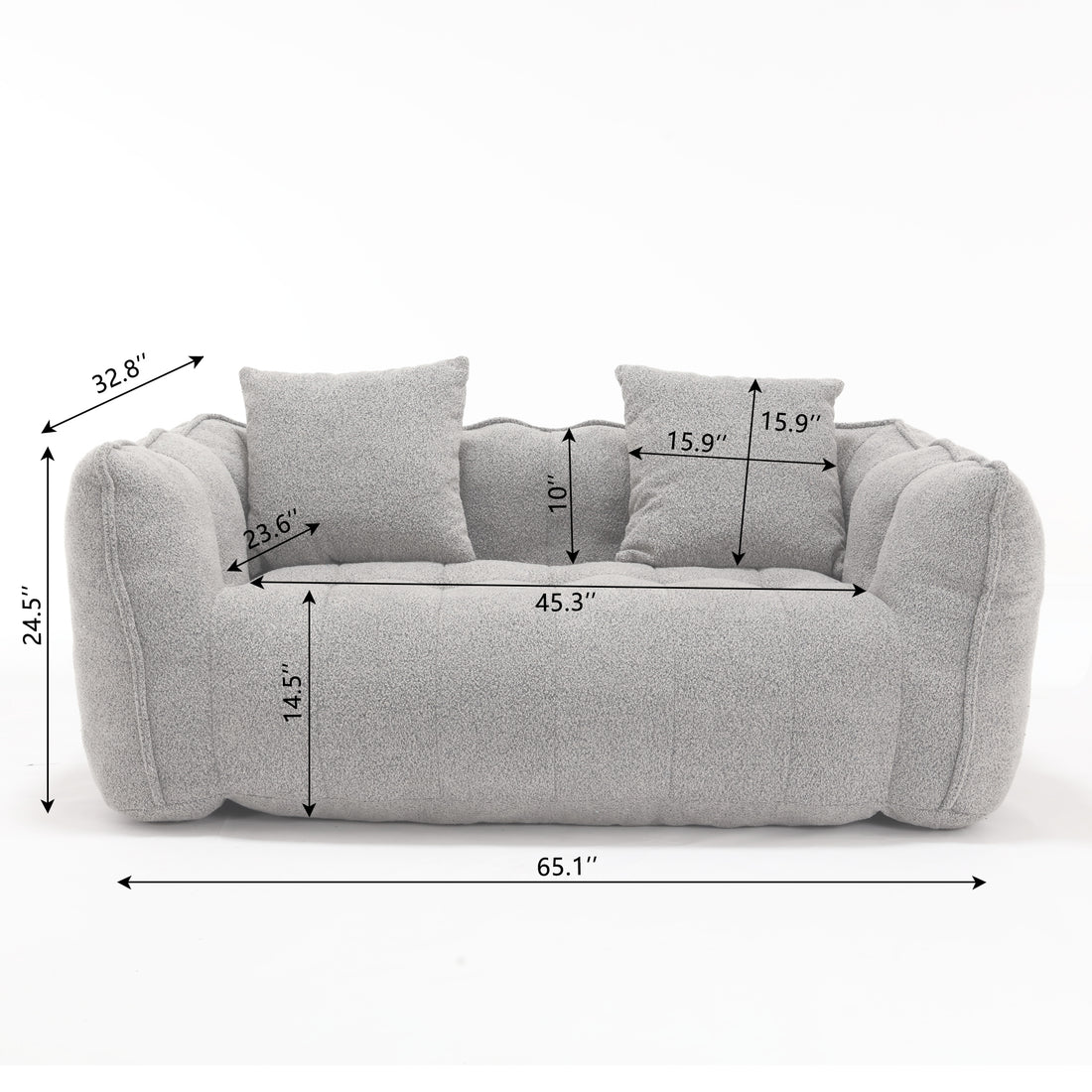Soft Beanbag Chair With High Resilience Foam Core For Two People. The Comfortable Square Recliner Sofa Is Ideal For Family Members And Friends Engaged In Games, Reading, Watching Tv Grey Chenille