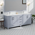 Dark Grey Double Bath Vanity 84 In. W X 22 In. D, White Quartz Top, And Faucet Set Dark Grey Plywood Wood