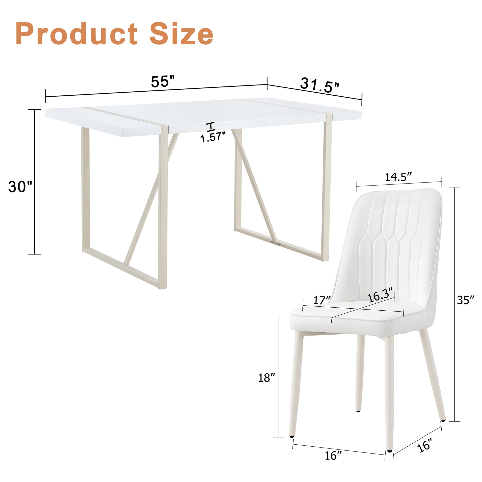 55"X31.5" Cream Style White Mdf Dining Table Set With 4 Armless Cream Style Chairs.Mdf Tabletop And Metal Frame Legs.Adding A Warm And Gentle Atmosphere To Your Family. White Seats 4 Mdf Metal