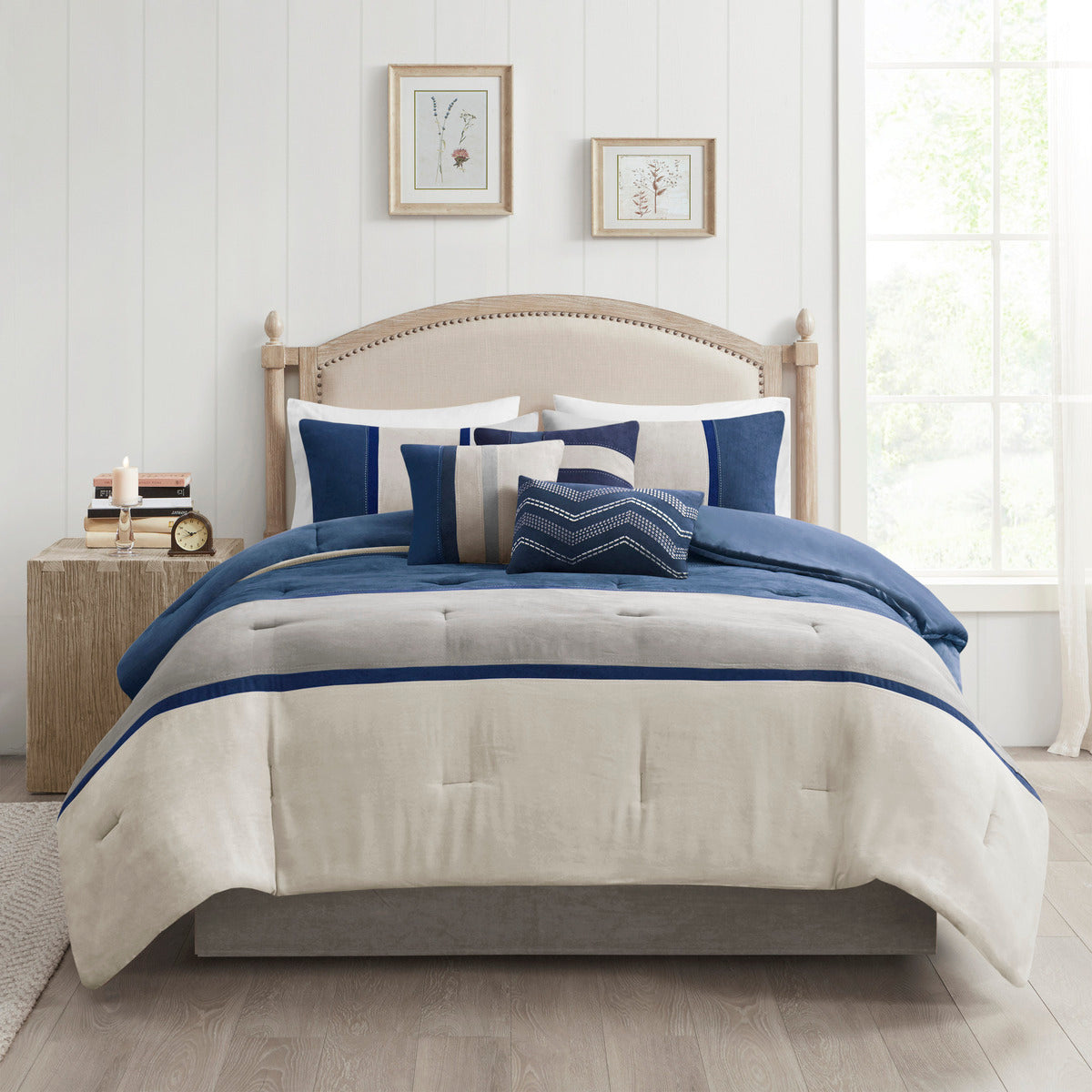 7 Piece Faux Suede Comforter Set Blue King King Blue Polyester