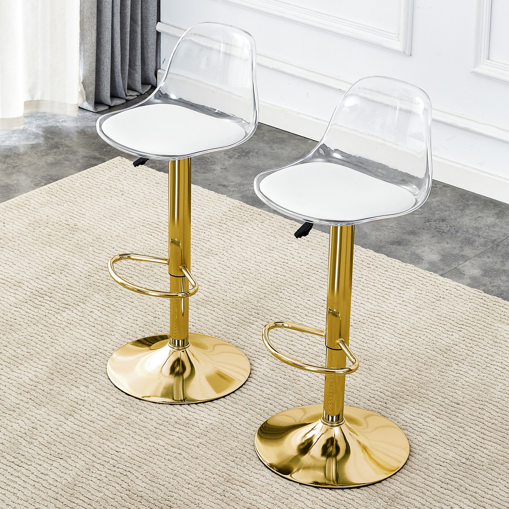 Modern Minimalist Bar Chairs And Bar Stools. Can Rotate 360 And Adjust Lifting. Pet Backrest And Pu Seats. Set Of 2. Suitable For Bars, Restaurants, And Front Desk Cashiers. Gold Set Of 2 Pu