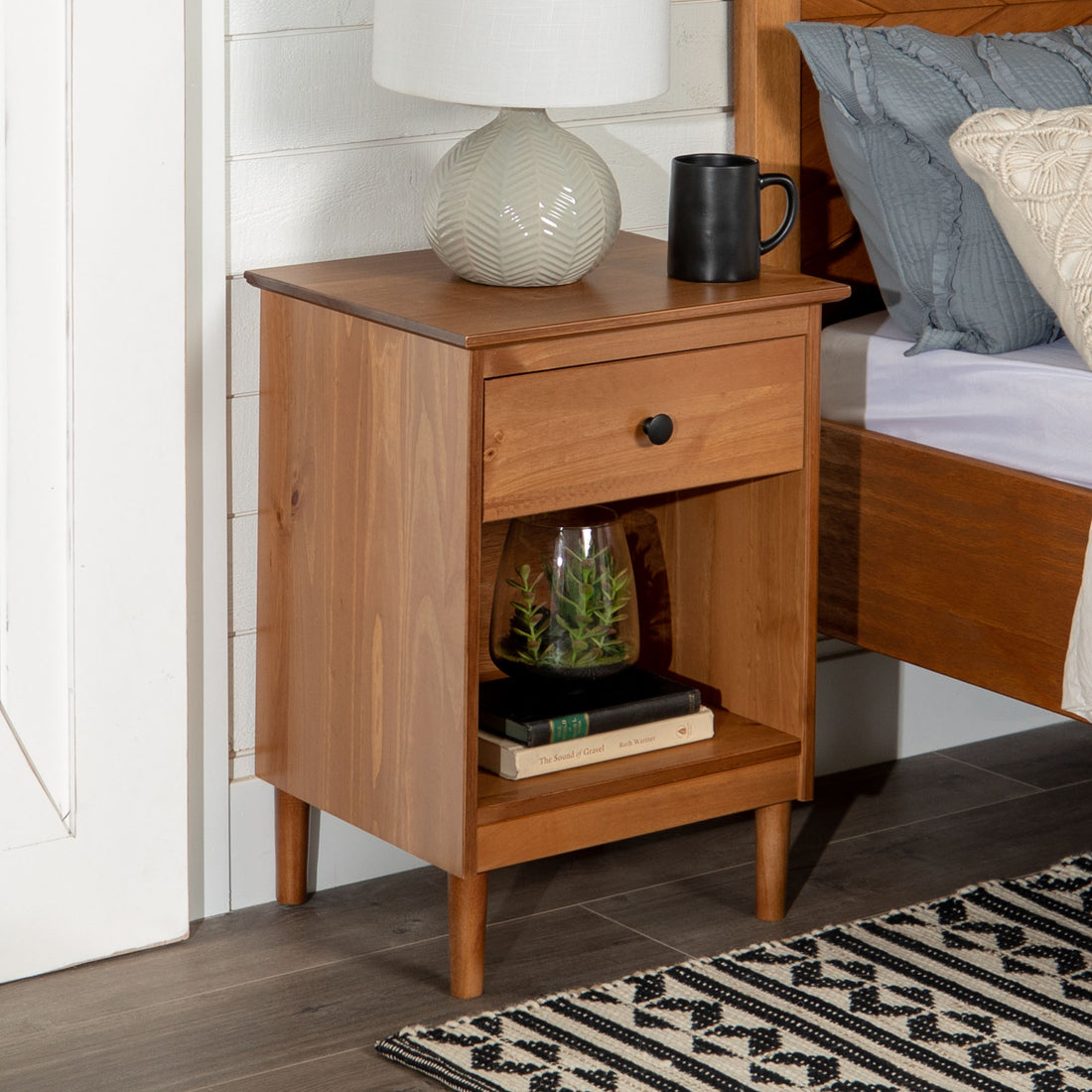 Classic 1 Drawer Solid Wood Nightstand With Cubby Caramel Caramel Mdf Pine