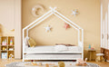 Full Size Metal House Bed With Twin Size Trundle, White Full White Metal