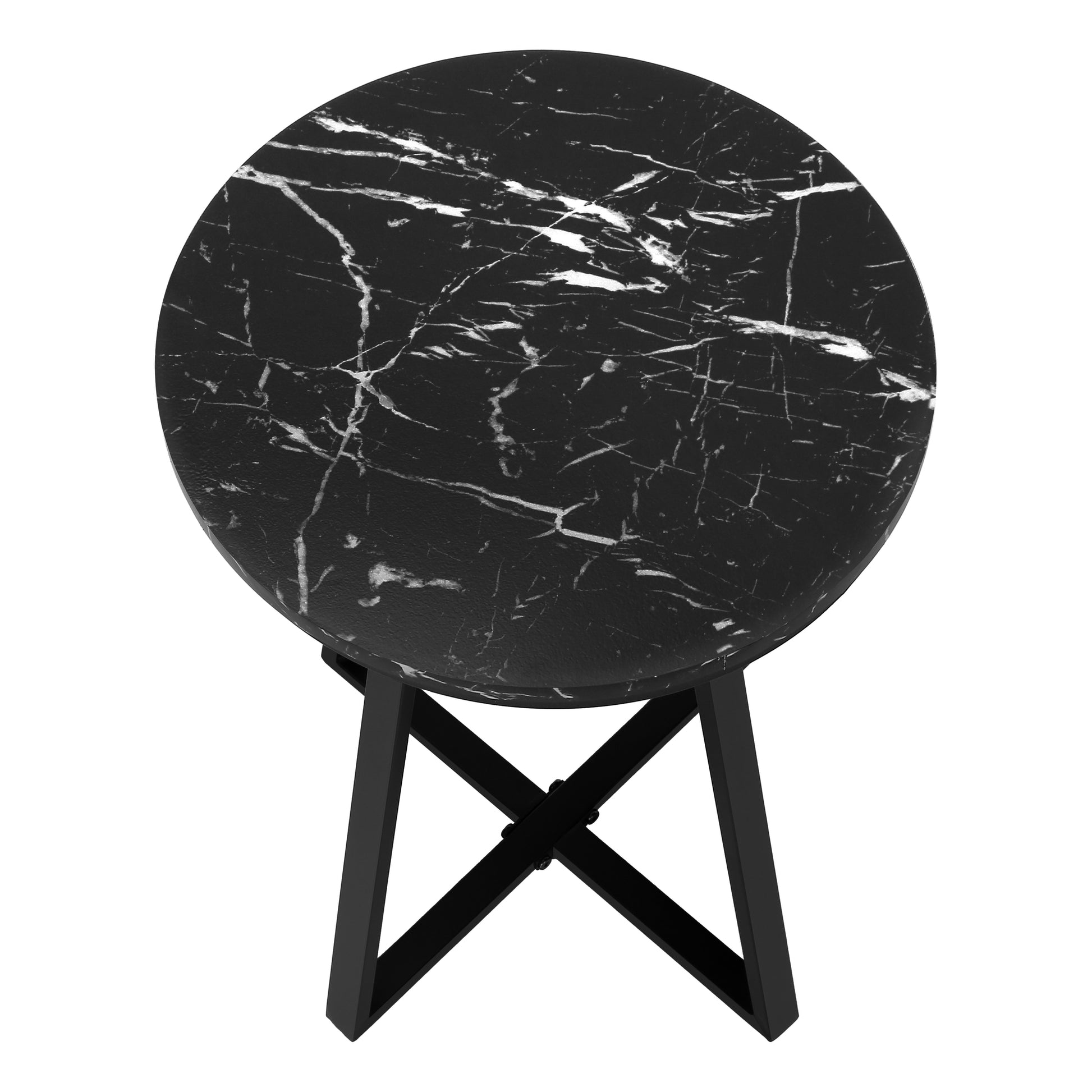 Accent Table, Side, Round, End, Nightstand, Lamp, Living Room, Bedroom, Black Marble Look Laminate, Black Metal, Contemporary, Modern Black Metal