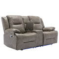 2 Seater Home Theater Recliner Manual Recliner Chair With A Led Light Strip Two Cup Holders And A Storage Box For Living Room,Bedroom, Grey Grey Foam Pu