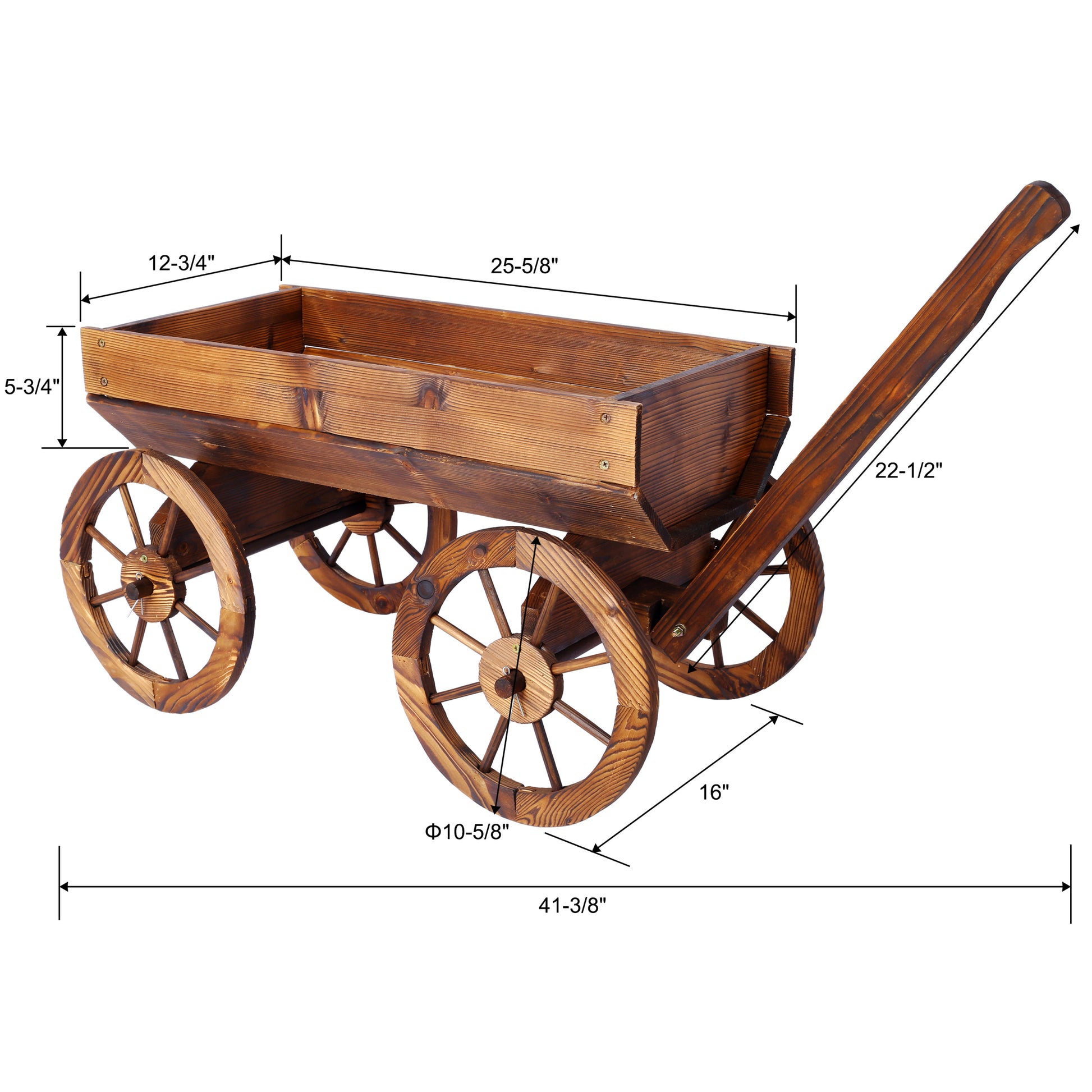 Wood Wagon Flower Planter Pot Stand W Wheels Home Garden Outdoor Decor Brown Wood