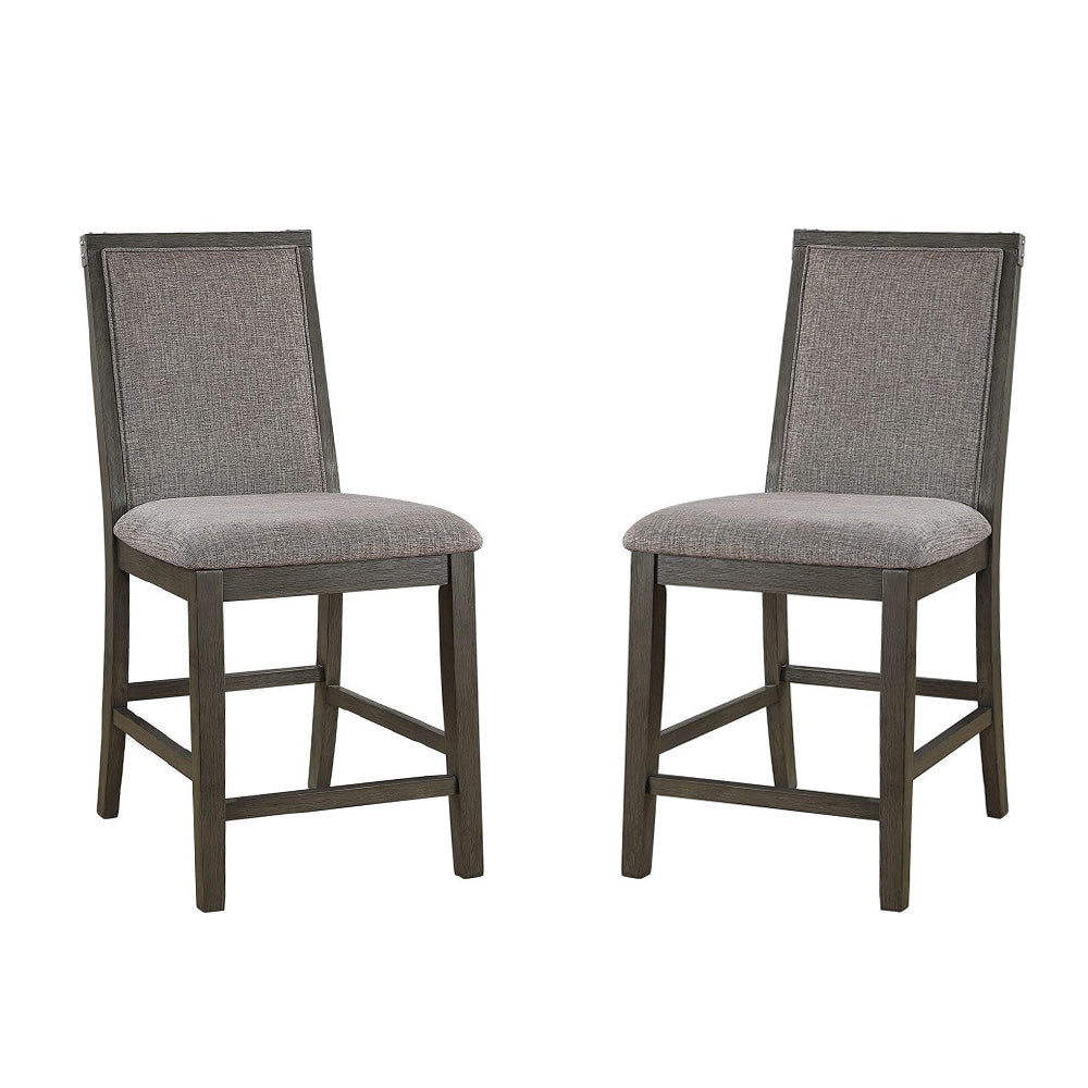 Set Of 2 Counter Height Chairs With Upholstered Cushion, Grey Solid Grey Dining Room Rectangular Set Of 2 Rubber Wood