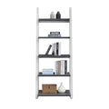 5 Tier Shelves,Bookshelf, Storage Rack, Bookcase With Rubber Wood Frame, Ladder Shelf For Living Room, Home Office, Kitchen, Bedroom, Apartment Grey White Solid Wood Mdf