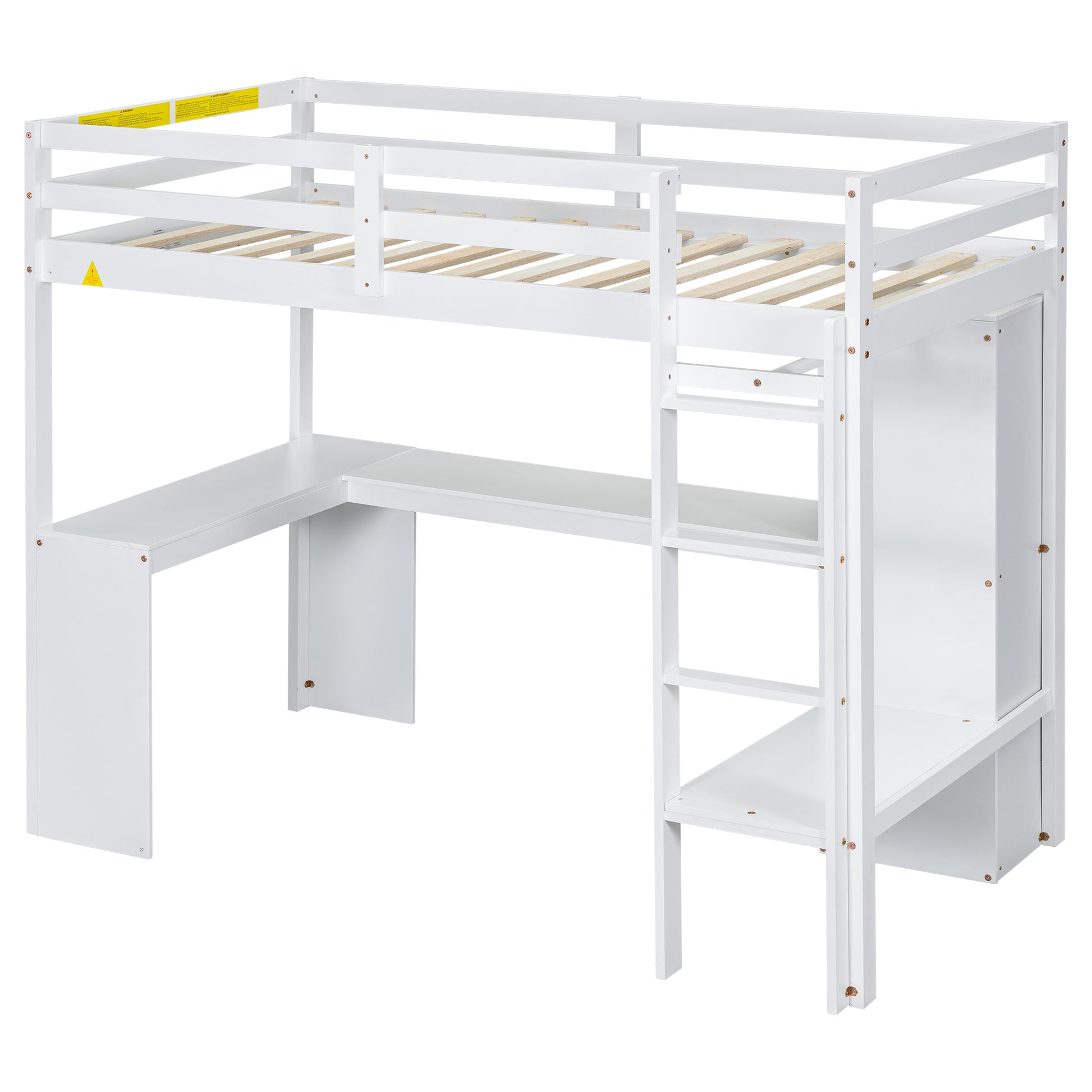 Twin Size Loft Bed With L Shaped Desk, Wardrobe And Storage Shelves, White Expected Arrival Time: 8.31 Box Spring Not Required Twin White Wood Bedroom Solid Wood Mdf