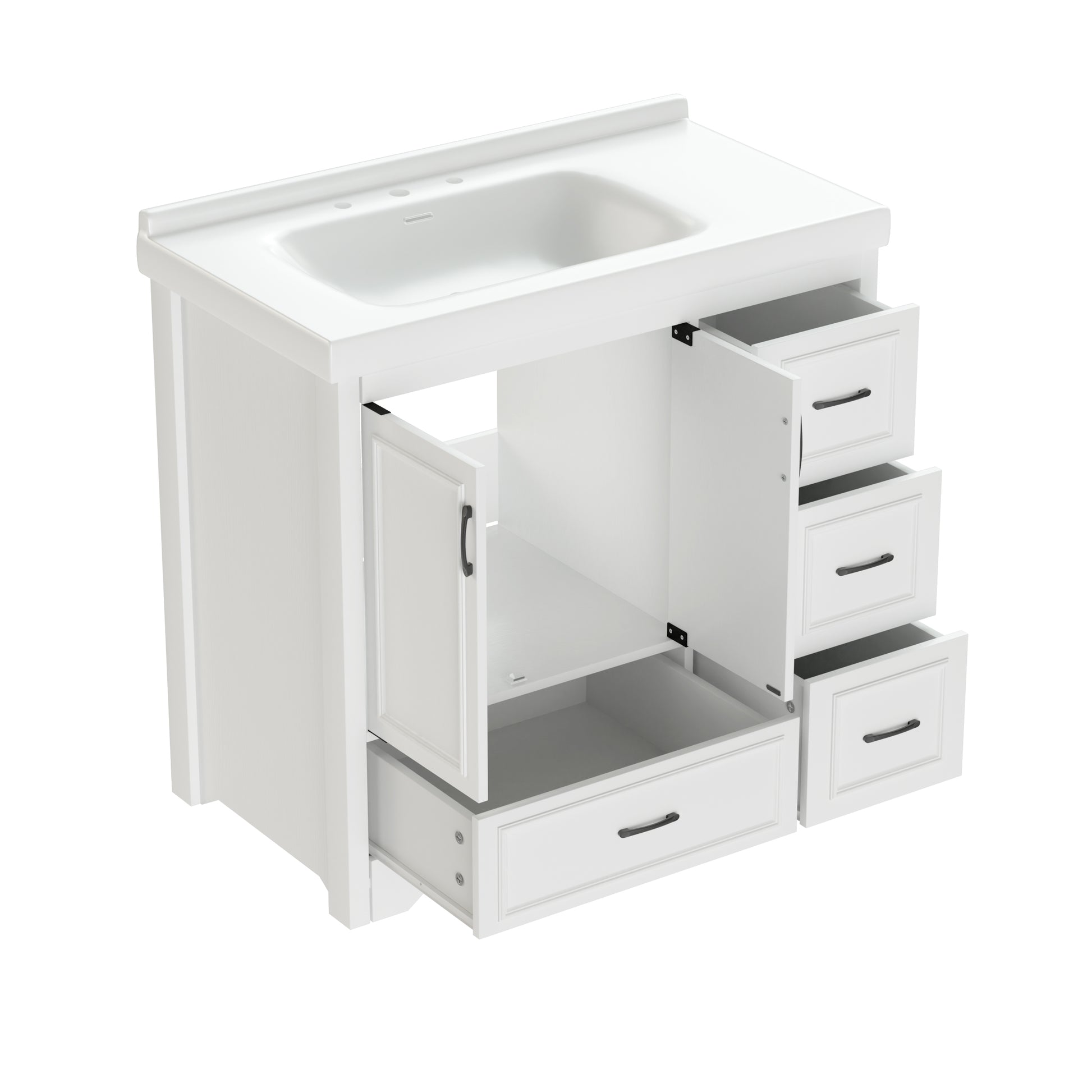 Cabinet Without Basin, 36 Inch Bathroom Cabinet, Bathroom Sink Cabinet With 2 Closing Doors And 4 Drawers. White Color, 35.8''W X 19.7''D X 35.4''H.Cabinet Only White Particle Board Mdf