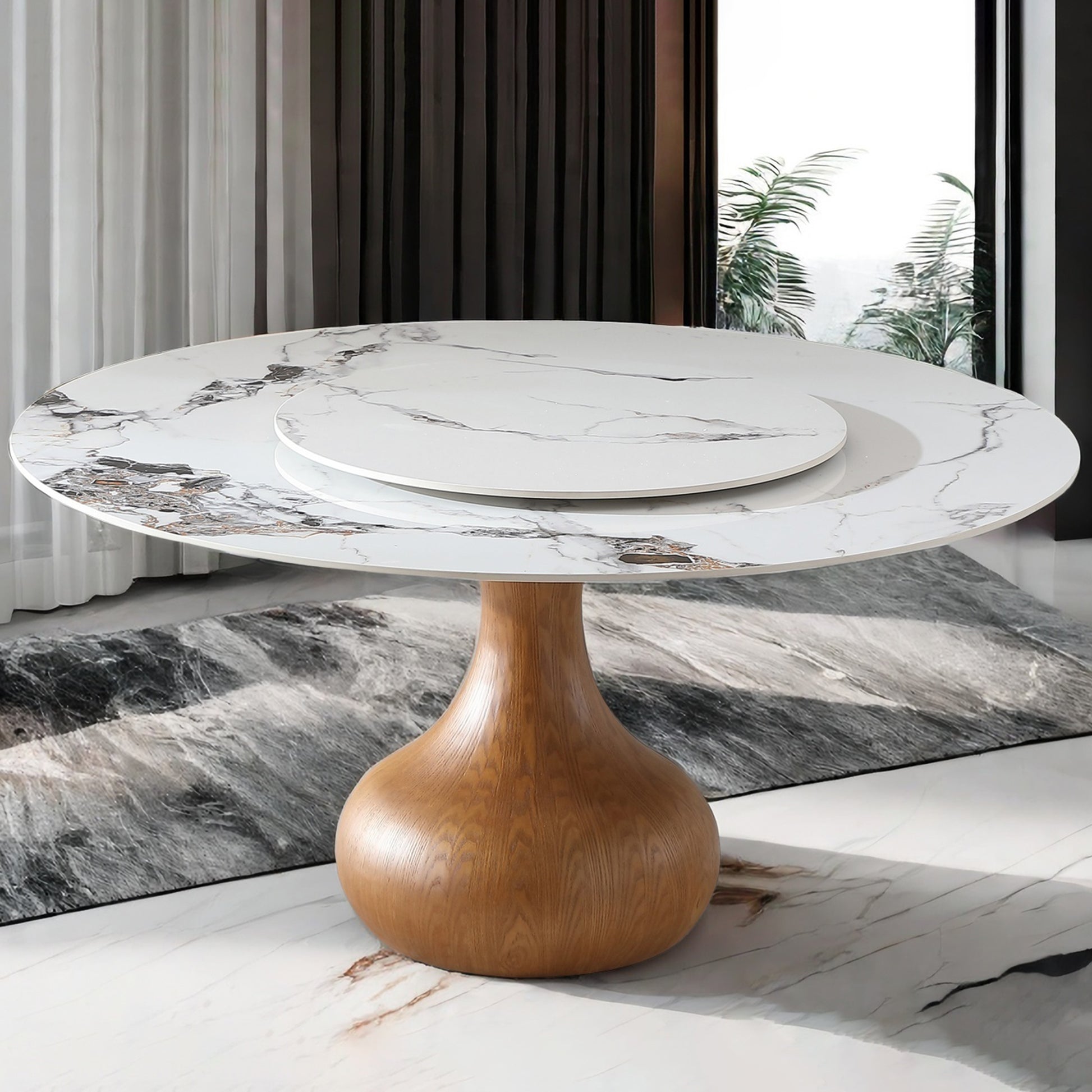 Modern Marble Dining Table, 59" Round Sintered Stone Table For Dining Room, Kitchen, Dinette, Compact Space With Lazy Susan Table Only Walnut,White Dining Room American Design,Luxury,Modern Tabeltop