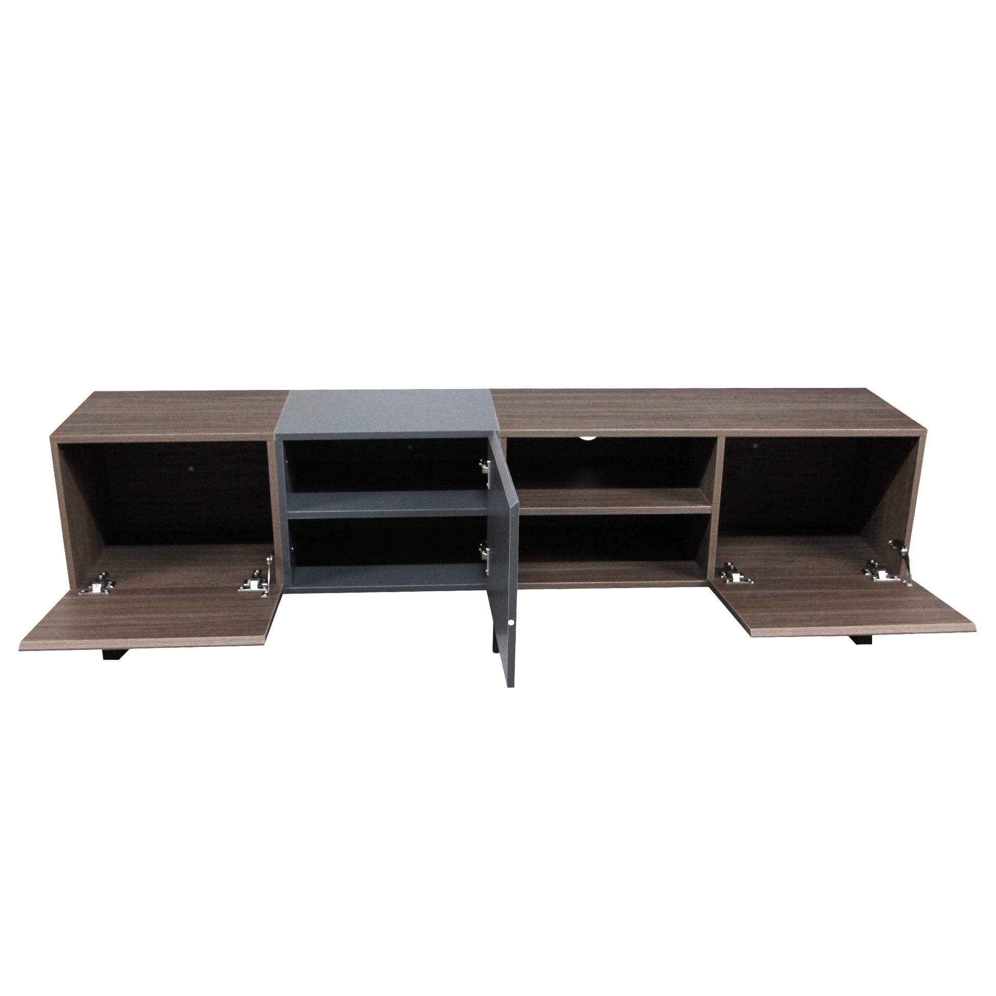 Modern Tv With 3 Cabinets& Open Shelves, Color Matching Media Console Table For Tvs Up To 80'', Entertainment Center With Drop Down Door For Living Room, Bedroom, Home Theatre Dark Brown Primary