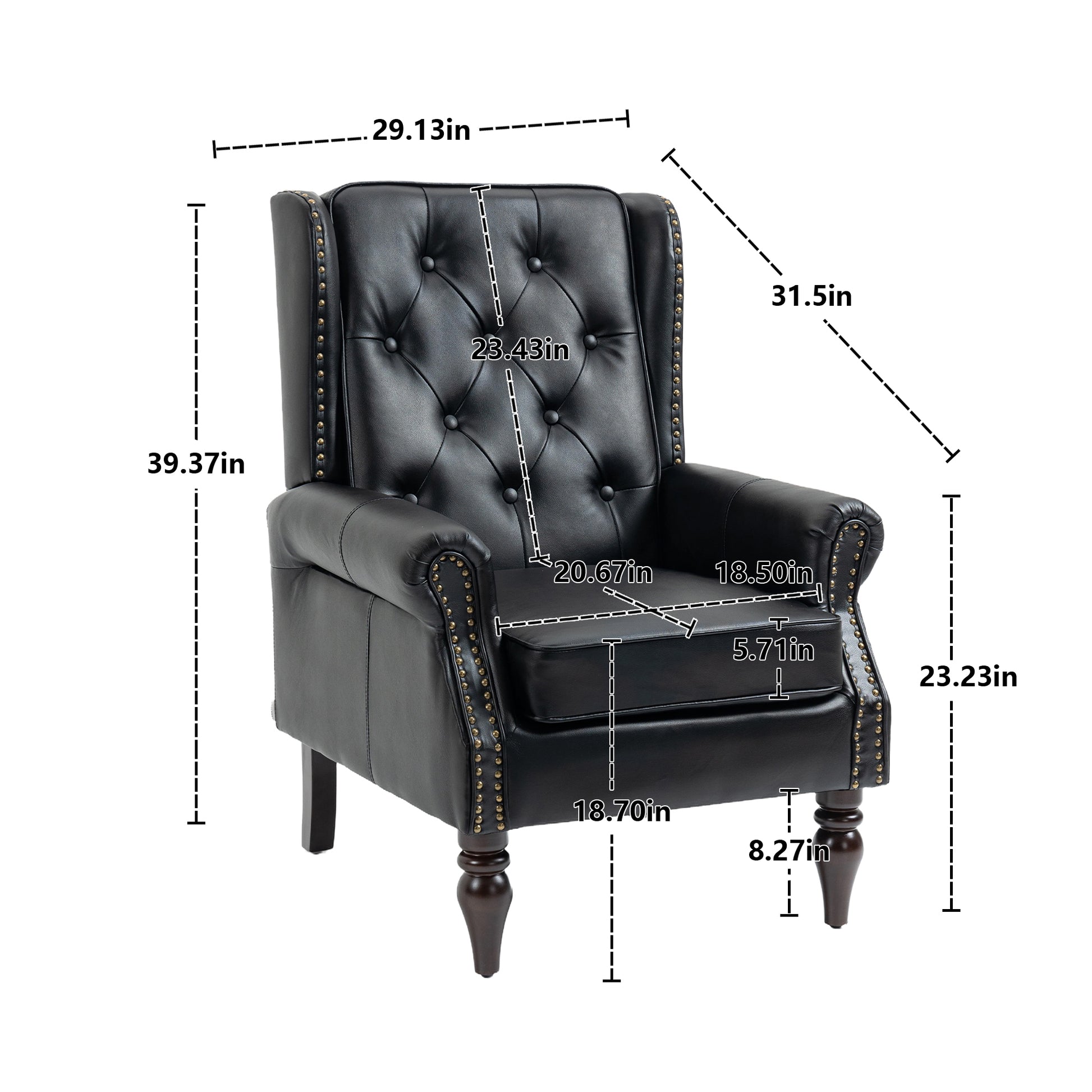 Coolmore Wood Frame Armchair, Modern Accent Chair Lounge Chair With Sturdy Wood Legs For Living Room Bedroom Black Pu Black Pu Foam Pu Leather
