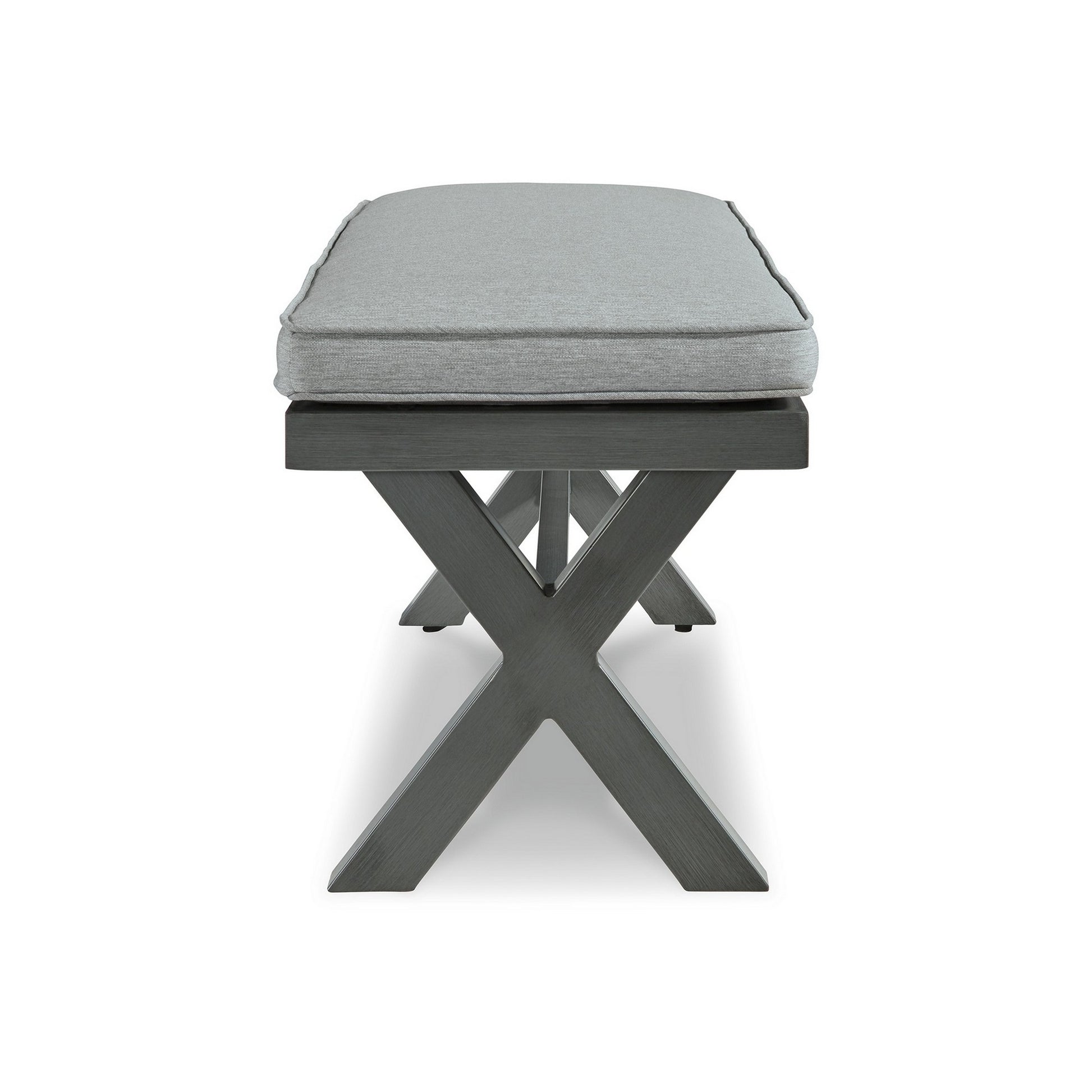 Asp 54 Inch Outdoor Bench, Gray Aluminum Frame, Soft Polyester Cushioning Gray Aluminum