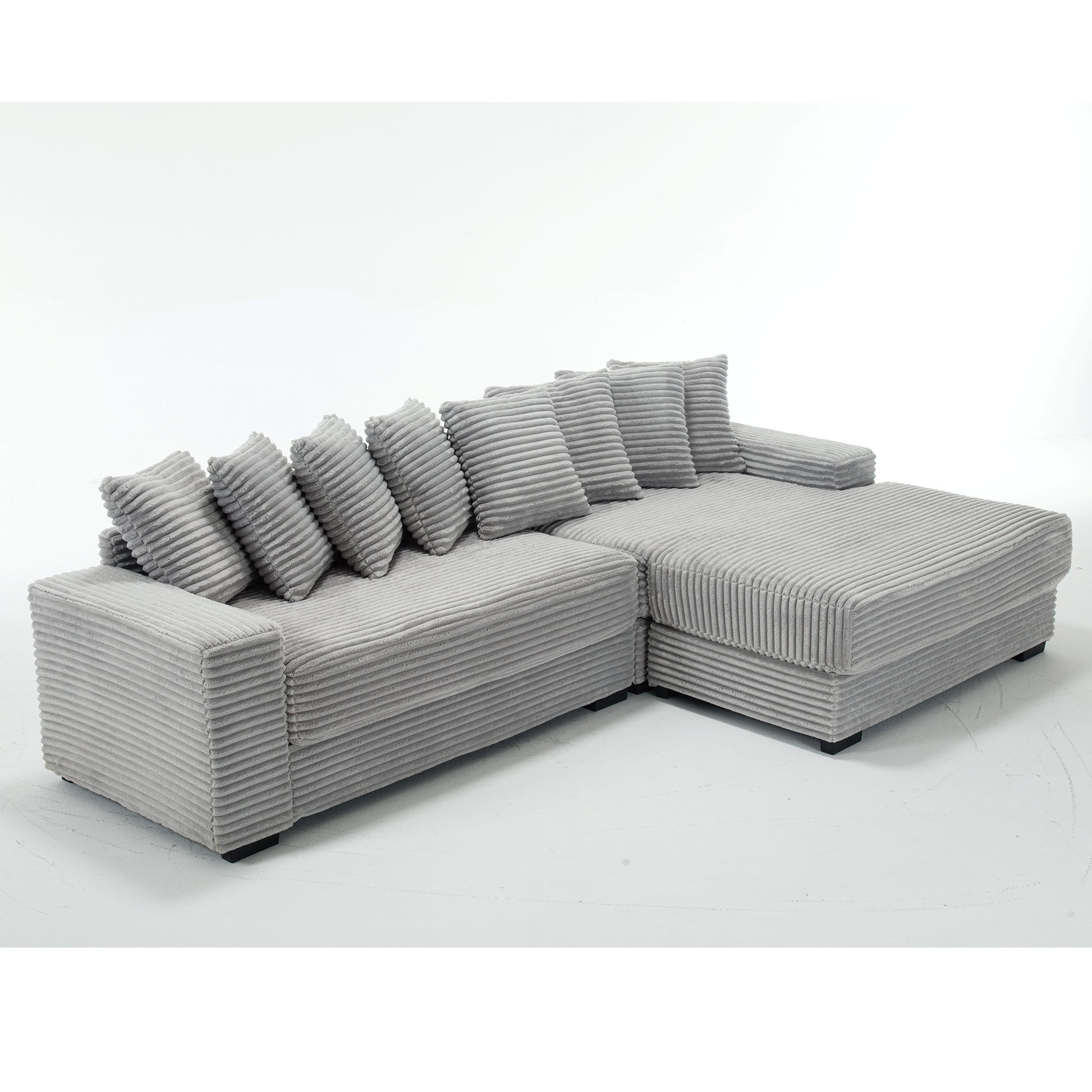 Arrived Oversized Two Piece Couches, L Shaped Sofa, Corduroy, Right Chaise Daybed,With Armrests,Eight Throw Pillows,Corner Sofa,Easy To Assemble, Gray Gray Polyester Wood Primary Living Space Medium Soft Pillow Back Modern Square Arms Wood 3 Seat
