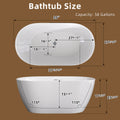 55 Inch Acrylic Freestanding Bathtub Contemporary Soaking White Tub With Overflow And Pop Up Drain Gloss White Gloss White Oval Bathroom Freestanding Tubs Polished Less Than 59 In Contemporary,Modern Soaking Center Fiberglass Acrylic